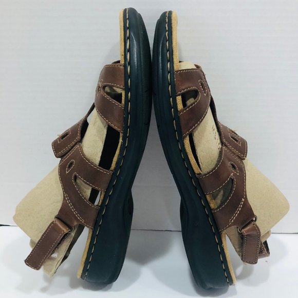 Clarks Clark's Sandals 11 Brown Open Toe Strappy Sling Back Cushioned‎ Shoes - Picture 5 of 10